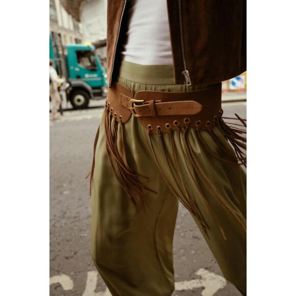 ZARA LEATHER FRINGED CUMMERBUND BELT - Picture 2 of 4